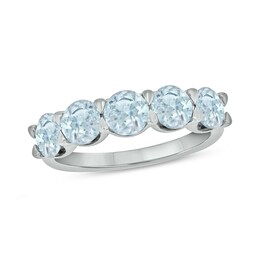 5.0mm Aquamarine Five Stone Band in Sterling Silver