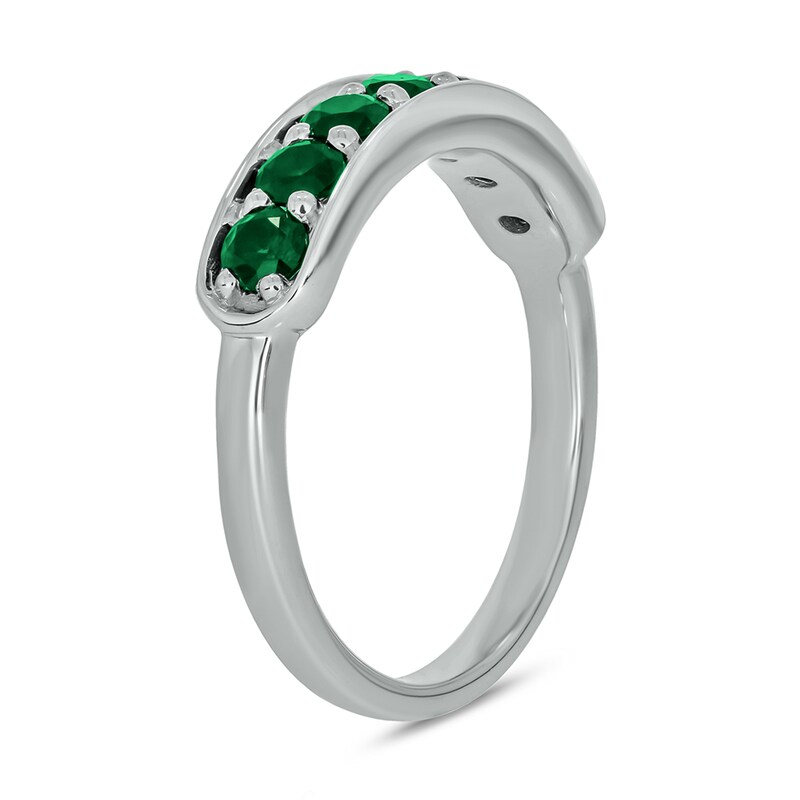 Main Image 2 of Lab-Created Emerald Sideways Bar Seven Stone Band in Sterling Silver