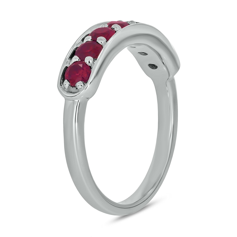 Main Image 2 of Lab-Created Ruby Sideways Bar Seven Stone Band in Sterling Silver