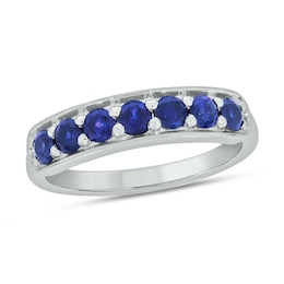 Blue Lab-Created Sapphire Sideways Bar Seven Stone Band in Sterling Silver