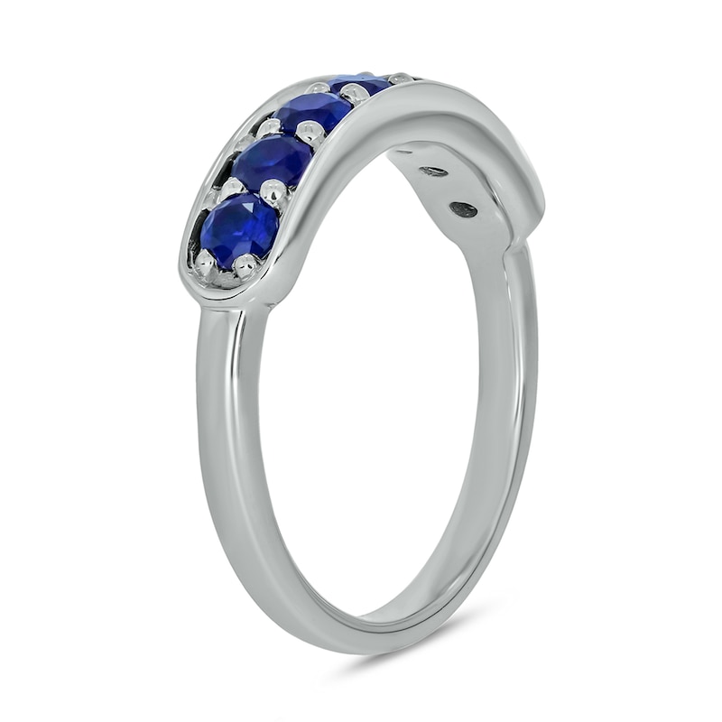 Main Image 2 of Blue Lab-Created Sapphire Sideways Bar Seven Stone Band in Sterling Silver