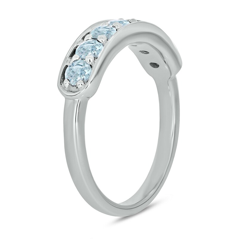 Aquamarine Sideways Bar Seven Stone Band in Sterling Silver