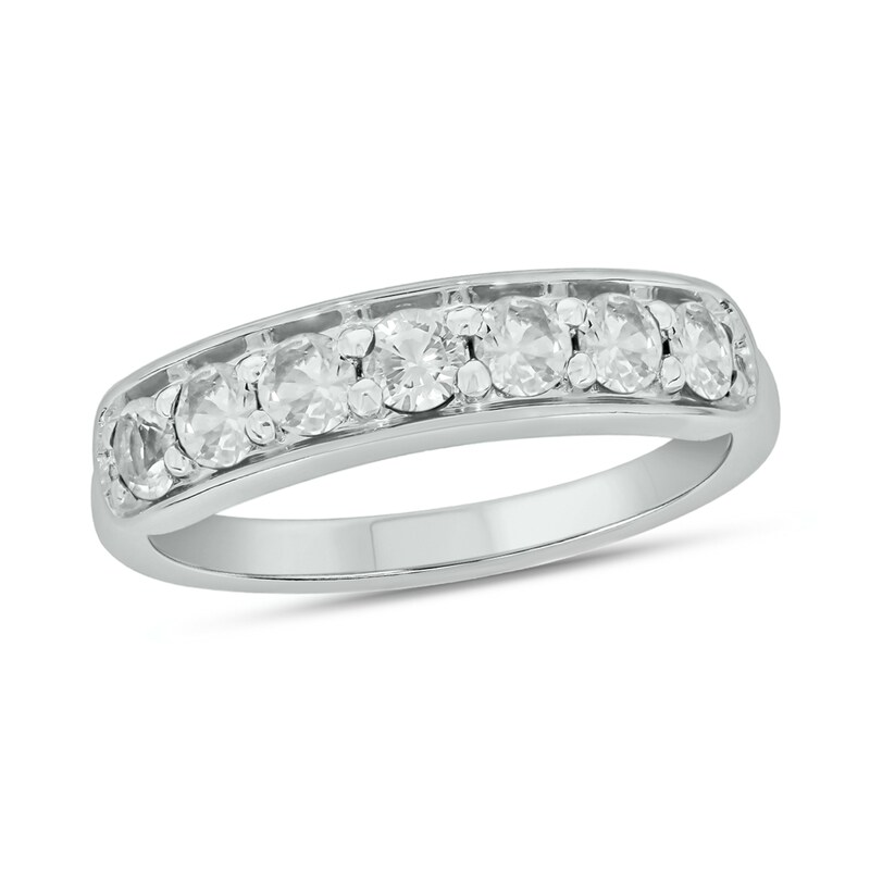 Main Image 1 of White Lab-Created Sapphire Sideways Bar Seven Stone Band in Sterling Silver