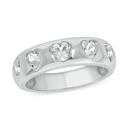 Heart-Shaped White Lab-Created Sapphire Hearts Band in Sterling Silver