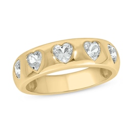 Heart-Shaped White Lab-Created Sapphire Hearts Band in Sterling Silver with 14K Gold Plate