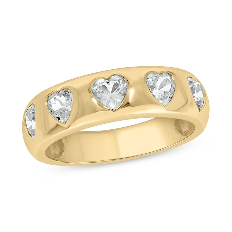 Heart-Shaped White Lab-Created Sapphire Hearts Band in Sterling Silver with 14K Gold Plate