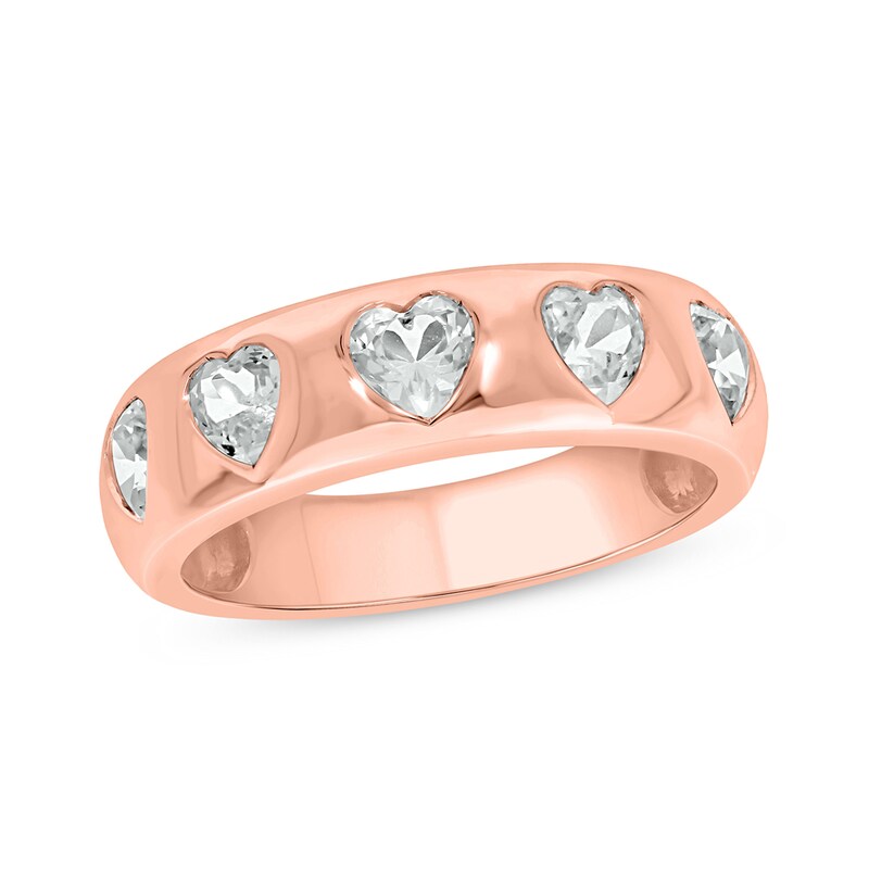 Main Image 1 of Heart-Shaped White Lab-Created Sapphire Hearts Band in Sterling Silver with 14K Rose Gold Plate