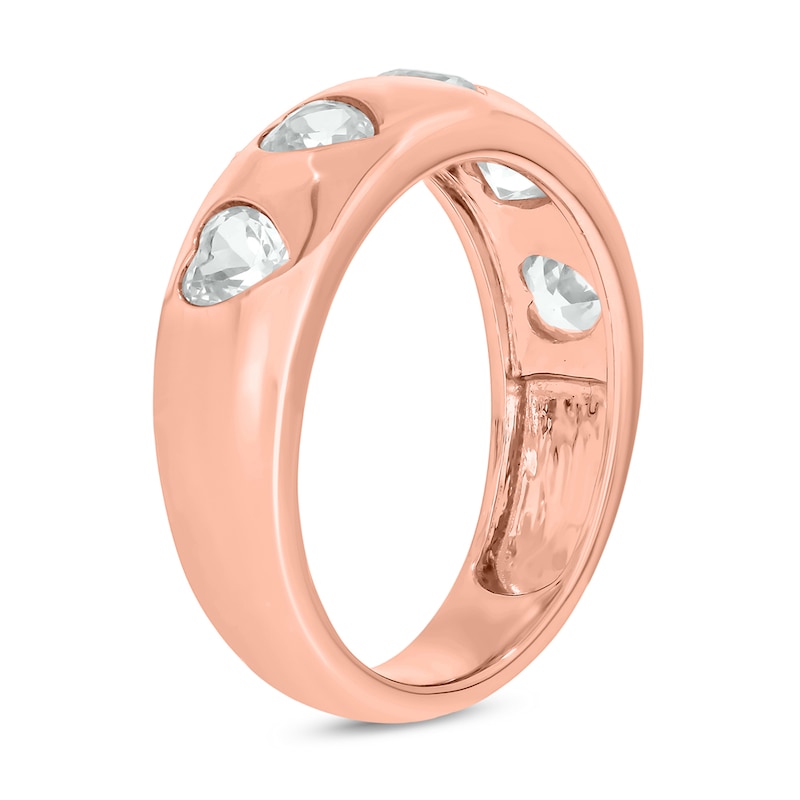 Main Image 2 of Heart-Shaped White Lab-Created Sapphire Hearts Band in Sterling Silver with 14K Rose Gold Plate