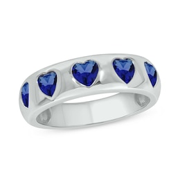 Heart-Shaped Blue Lab-Created Sapphire Hearts Band in Sterling Silver