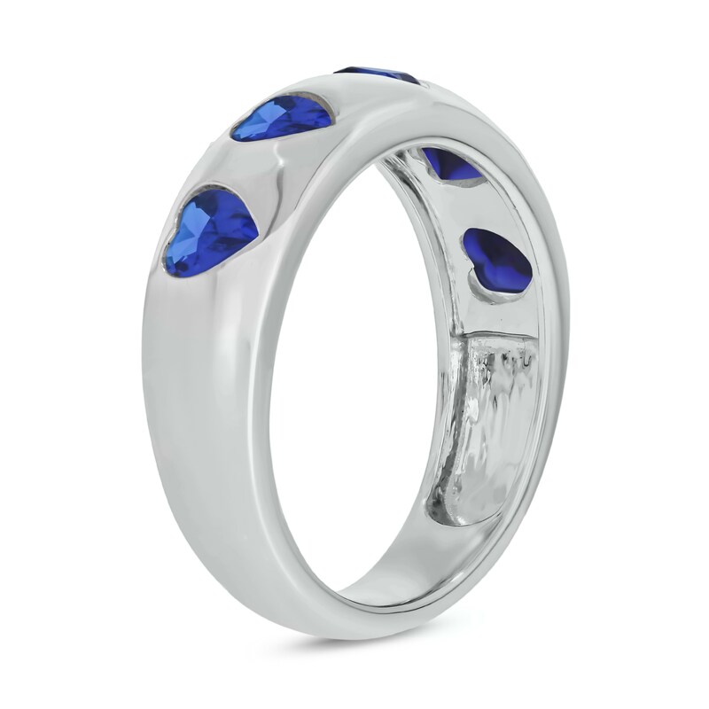 Main Image 2 of Heart-Shaped Blue Lab-Created Sapphire Hearts Band in Sterling Silver