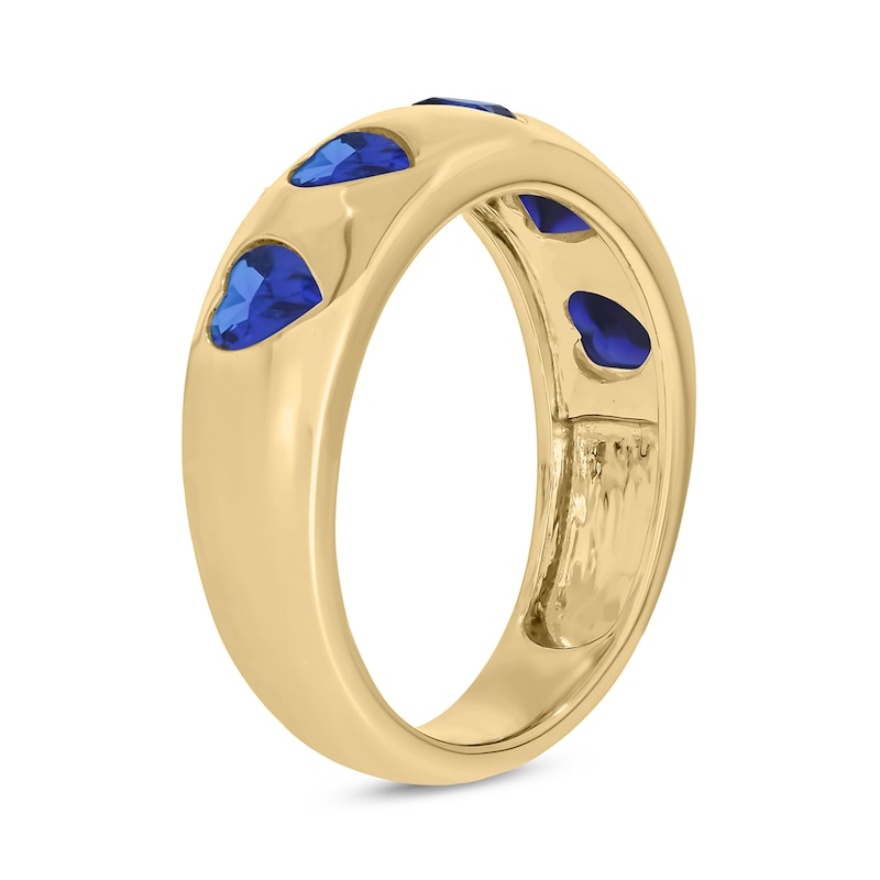 Main Image 2 of Heart-Shaped Blue Lab-Created Sapphire Hearts Band in Sterling Silver with 14K Gold Plate