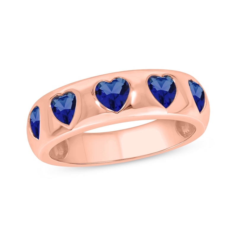 Main Image 1 of Heart-Shaped Blue Lab-Created Sapphire Hearts Band in Sterling Silver with 14K Rose Gold Plate