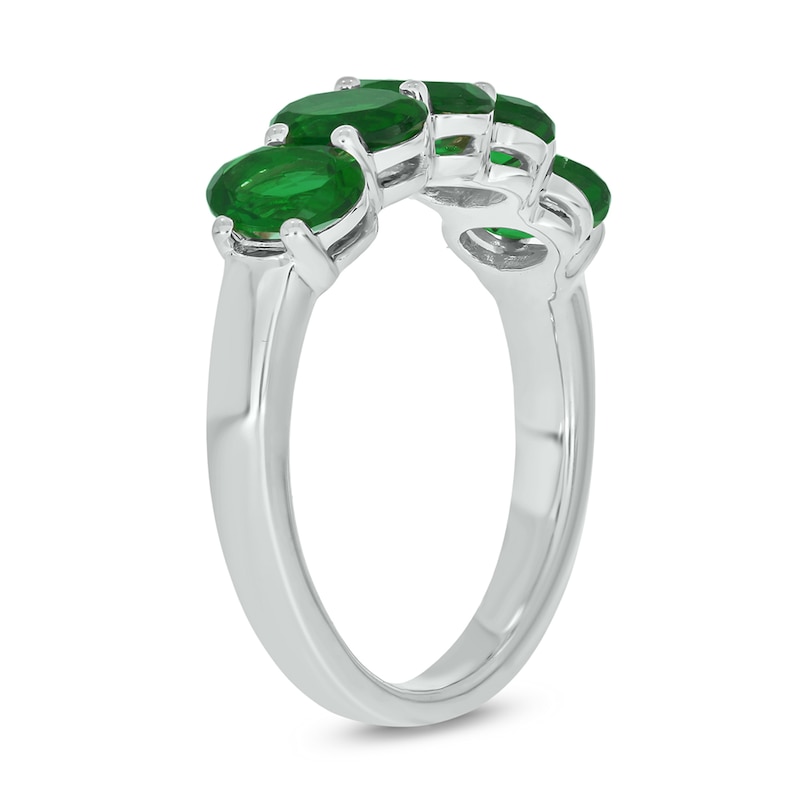 Main Image 2 of Oval Lab-Created Emerald Five Stone Band in Sterling Silver