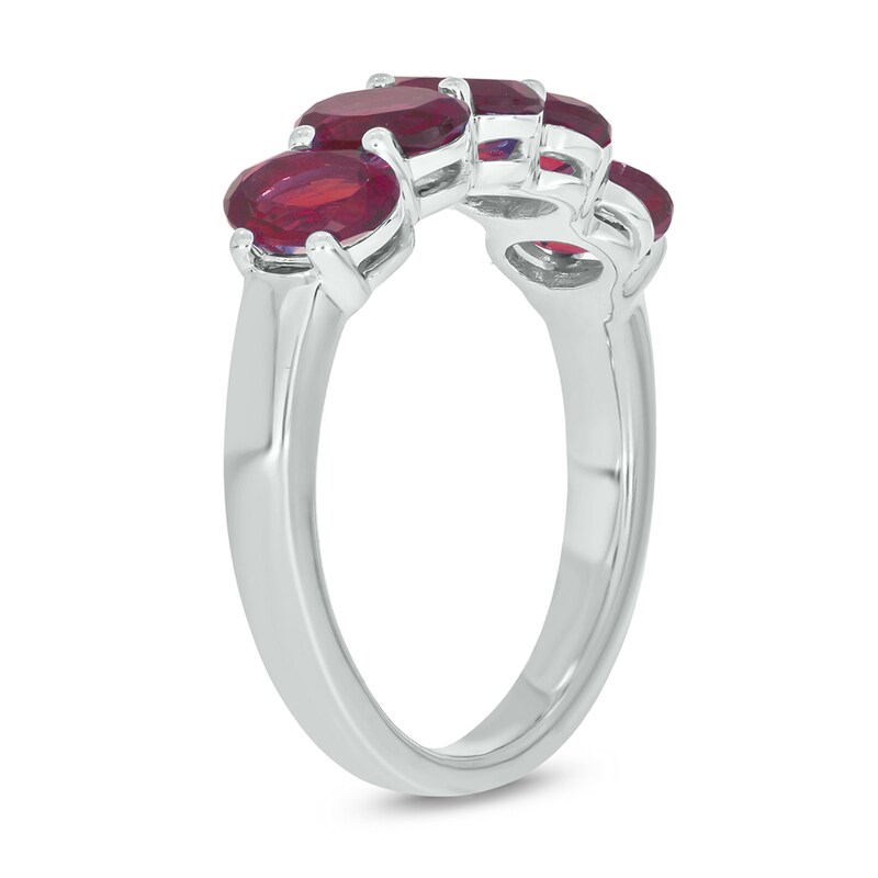 Main Image 2 of Oval Lab-Created Ruby Five Stone Band in Sterling Silver