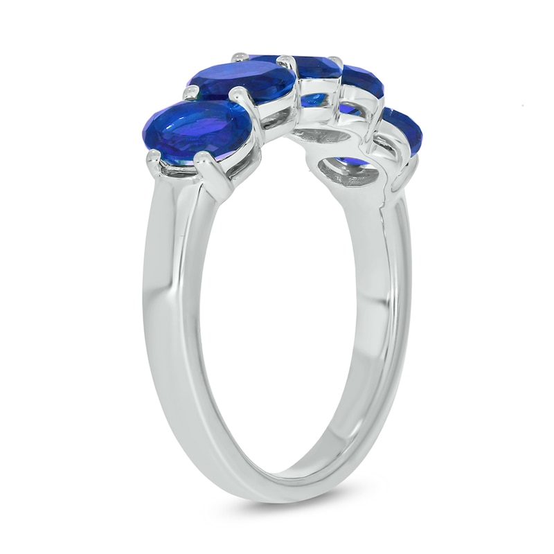 Main Image 2 of Oval Blue Lab-Created Sapphire Five Stone Band in Sterling Silver