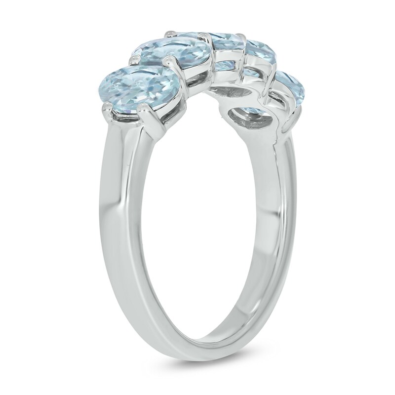 Main Image 2 of Oval Aquamarine Five Stone Band in Sterling Silver