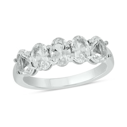 Oval White Lab-Created Sapphire Five Stone Band in Sterling Silver
