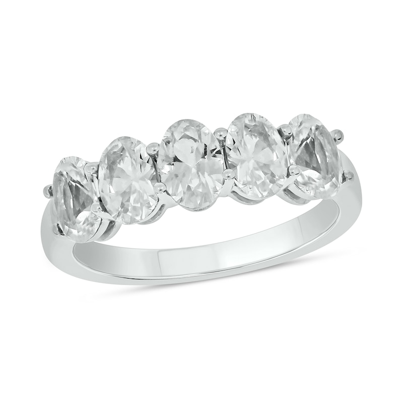 Main Image 1 of Oval White Lab-Created Sapphire Five Stone Band in Sterling Silver