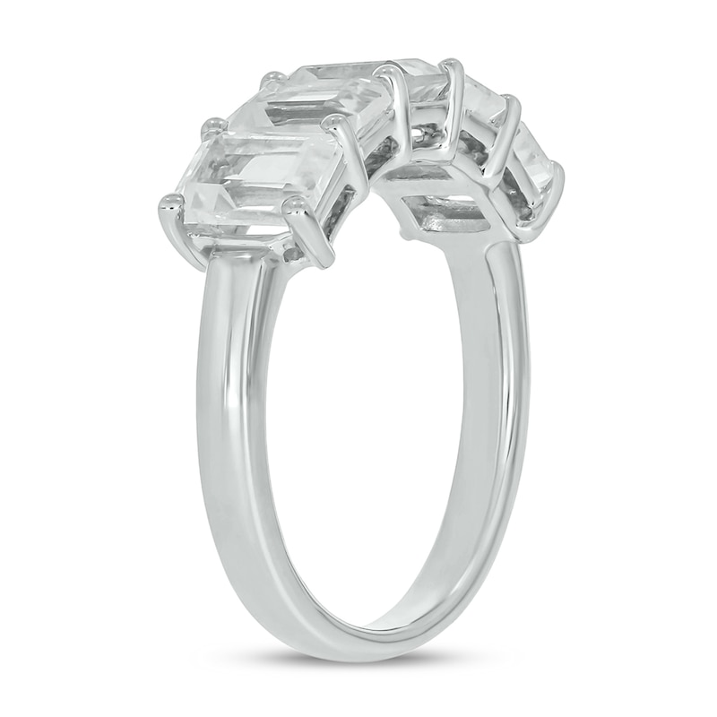 Main Image 2 of Emerald-Cut White Lab-Created Sapphire Five Stone Band in Sterling Silver