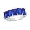 Thumbnail Image 1 of Emerald-Cut Blue Lab-Created Sapphire Five Stone Band in Sterling Silver