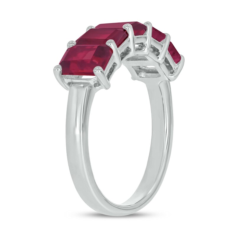 Main Image 2 of Emerald-Cut Lab-Created Ruby Five Stone Band in Sterling Silver