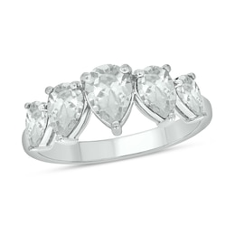Pear-Shaped White Lab-Created Sapphire Five Stone Band in Sterling Silver