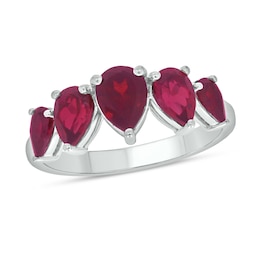Pear-Shaped Lab-Created Ruby Five Stone Band in Sterling Silver
