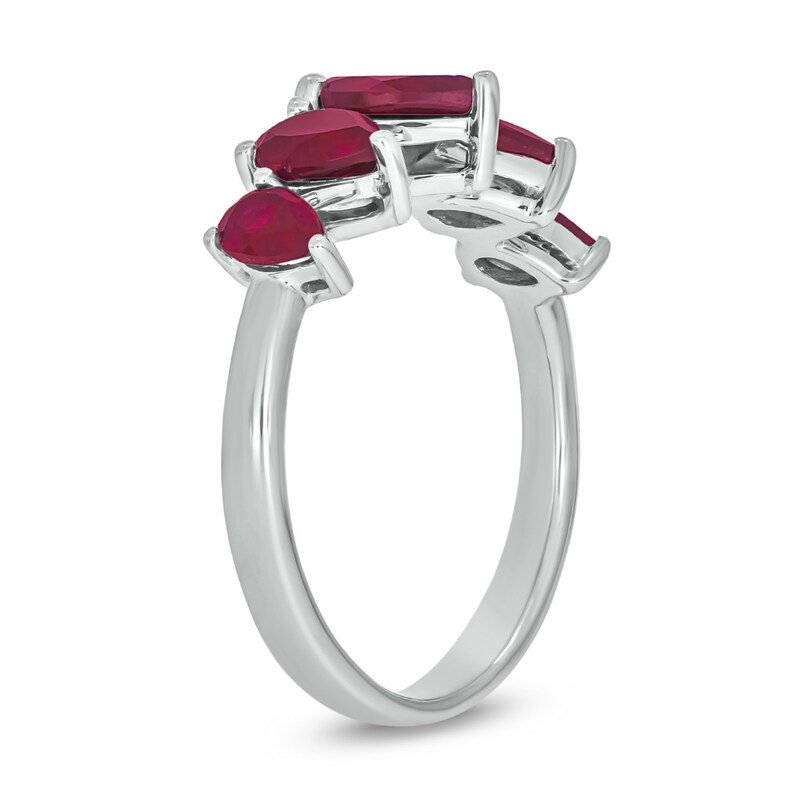 Main Image 2 of Pear-Shaped Lab-Created Ruby Five Stone Band in Sterling Silver