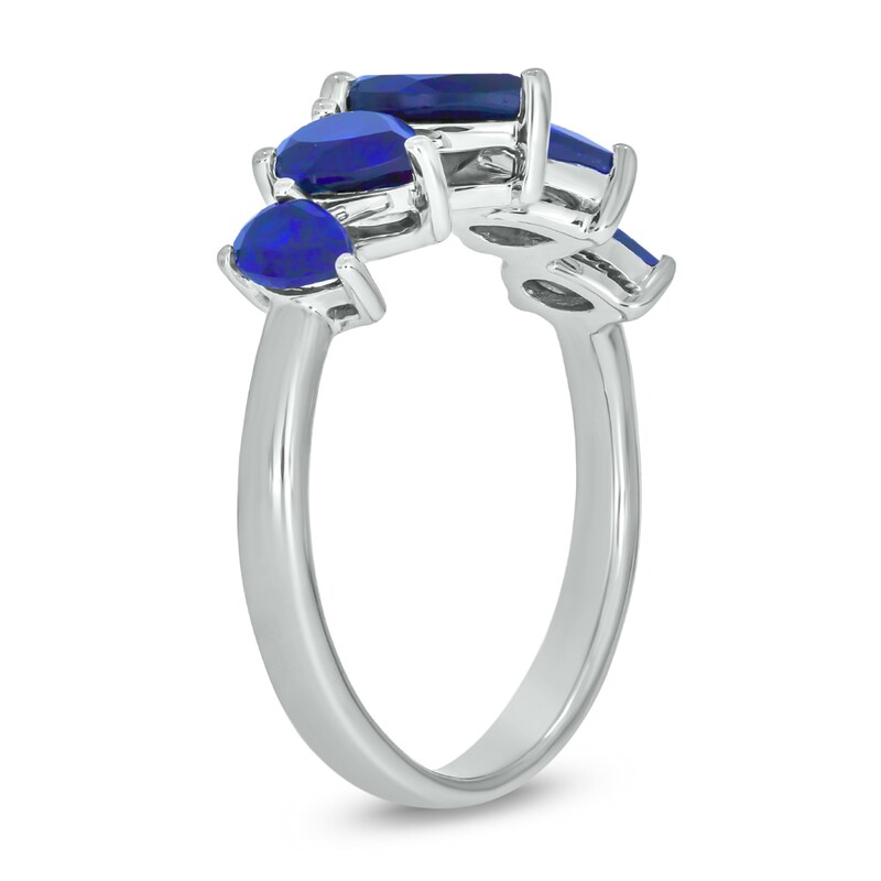 Main Image 2 of Pear-Shaped Blue Lab-Created Sapphire Five Stone Band in Sterling Silver