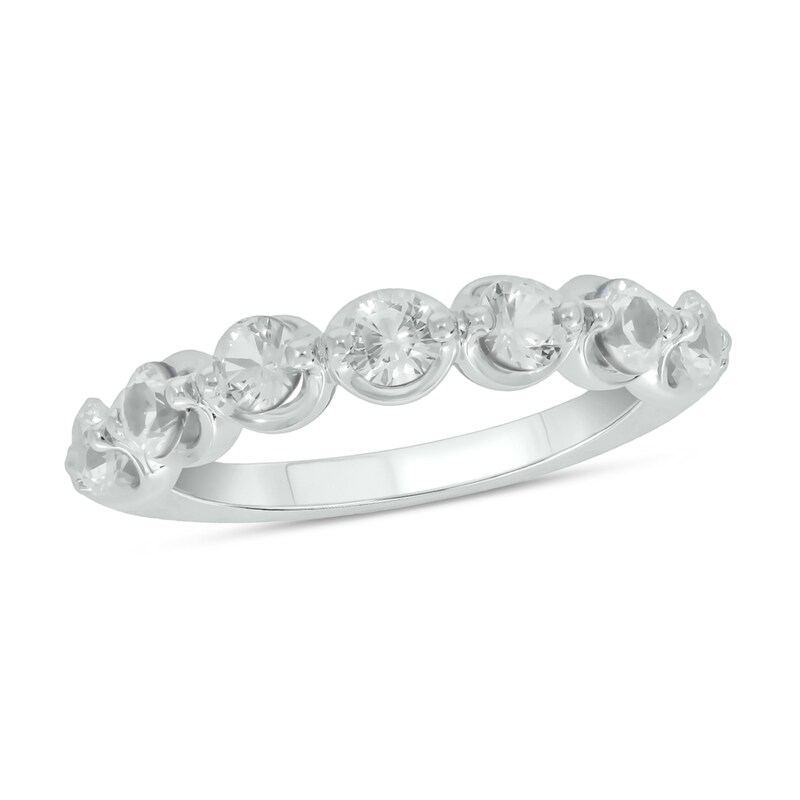 Main Image 1 of Round White Lab-Created Sapphire Oval Seven Stone Band in Sterling Silver