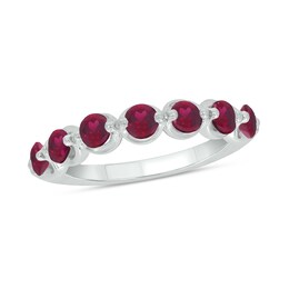 Round Lab-Created Ruby Oval Seven Stone Band in Sterling Silver