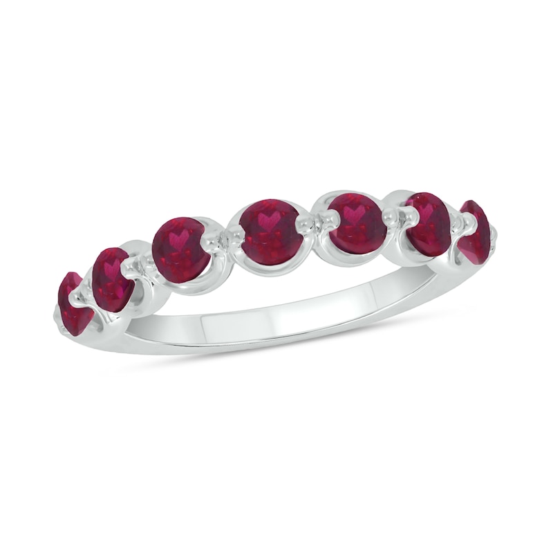 Main Image 1 of Round Lab-Created Ruby Oval Seven Stone Band in Sterling Silver
