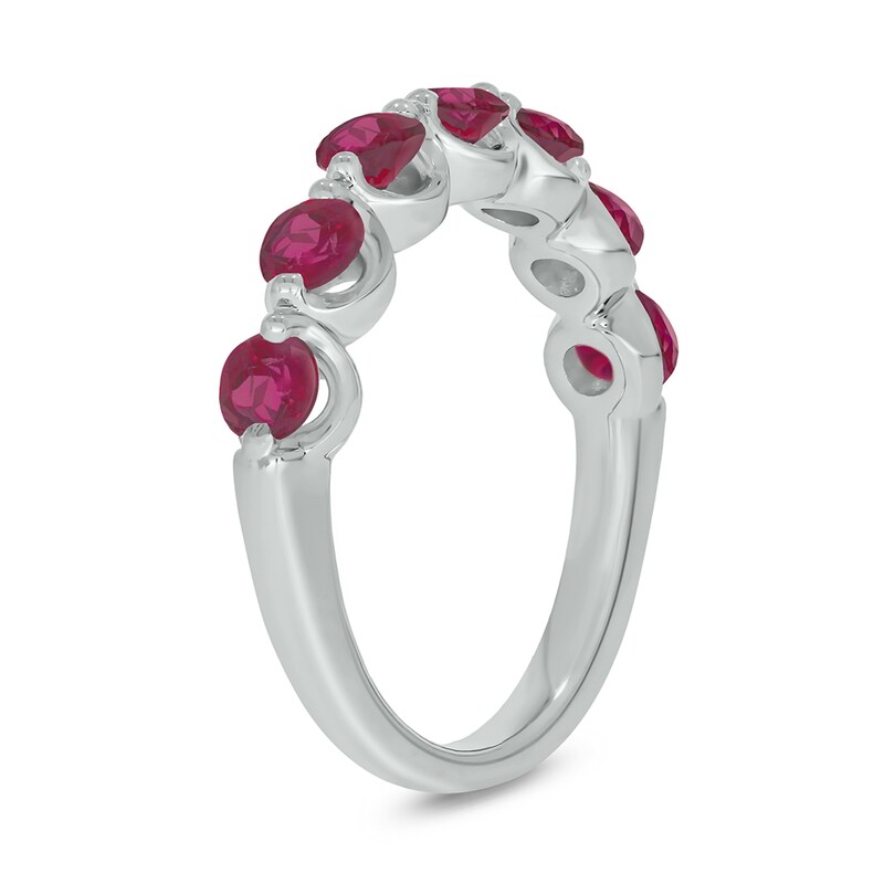 Main Image 2 of Round Lab-Created Ruby Oval Seven Stone Band in Sterling Silver