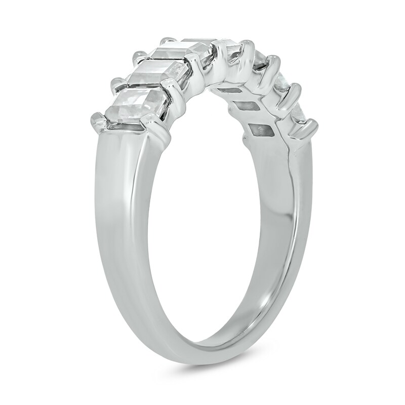 Main Image 2 of Emerald-Cut White Lab-Created Sapphire Seven Stone Band in Sterling Silver