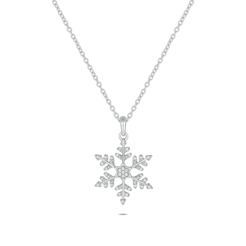 Main Image 1 of 1/10 CT. T.W. Diamond Snowflake Outline Pendant in Sterling Silver