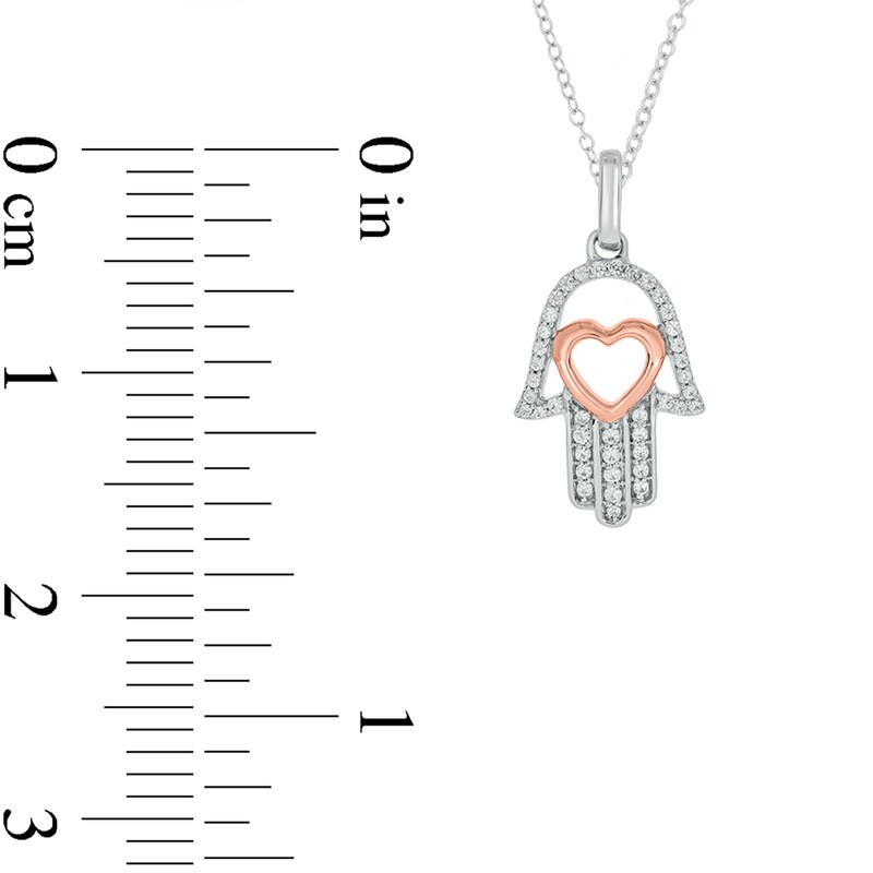 Main Image 2 of 1/6 CT. T.W. Diamond Hamsa Outline with Heart Pendant in Sterling Silver and 14K Rose Gold Plate