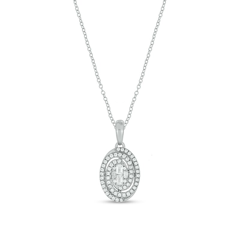 Main Image 1 of 1/4 CT. T.W. Oval Multi-Diamond Spiral Pendant in 10K White Gold