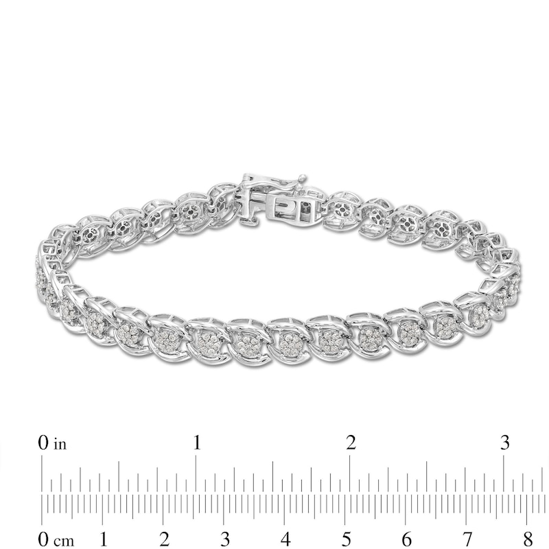 Main Image 4 of 1 CT. T.W. Multi-Diamond Cascading Line Bracelet in Sterling Silver - 7.25"