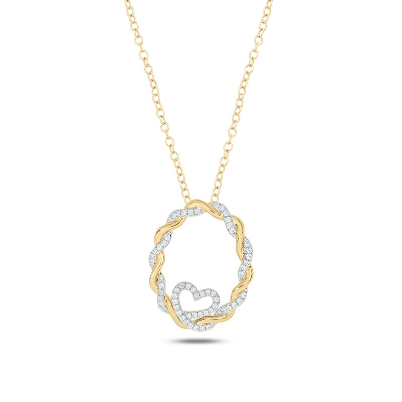 Main Image 1 of 1/4 CT. T.W. Diamond Oval Braid with Heart Pendant in 10K Gold
