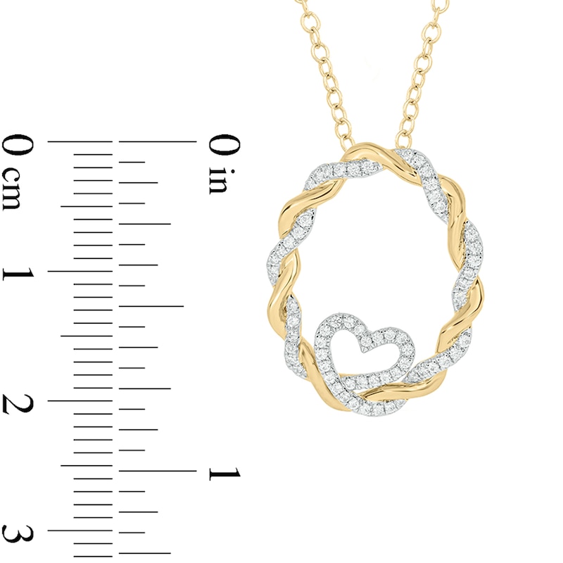 1/4 CT. T.W. Diamond Oval Braid with Heart Pendant in 10K Gold