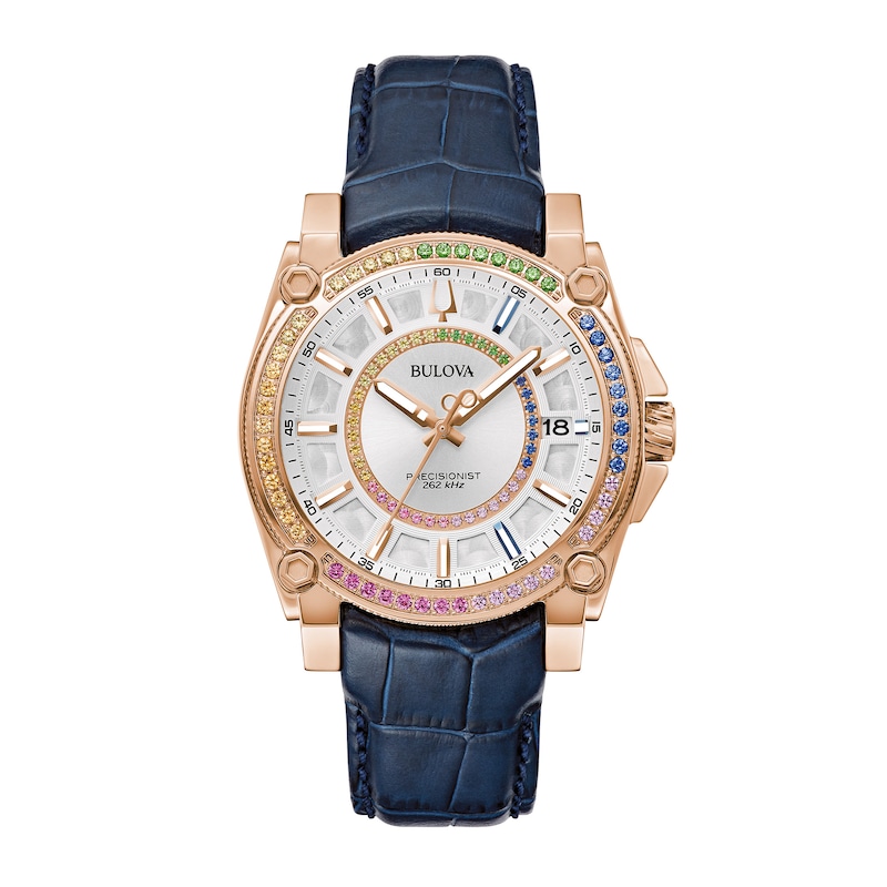Main Image 1 of Men's Bulova Icon Marc Anthony Rainbow Crystal Accent Blue Strap Watch with White Dial (Model: 98J126)