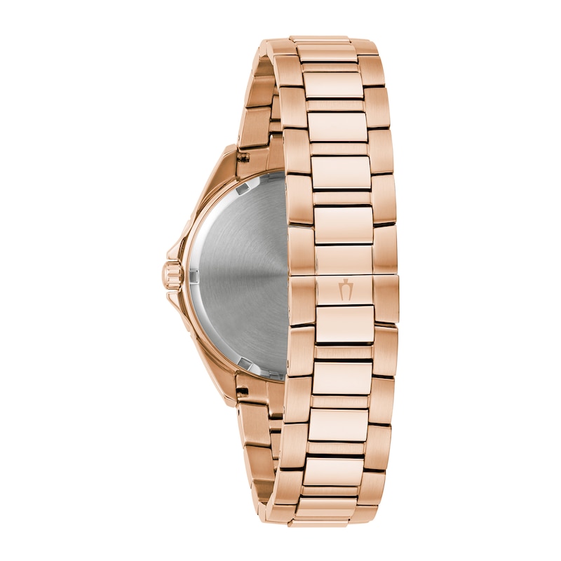 Main Image 3 of Men's Bulova Phantom Rainbow Crystal Accent Rose-Tone Watch with Black Dial (Model: 97A180)