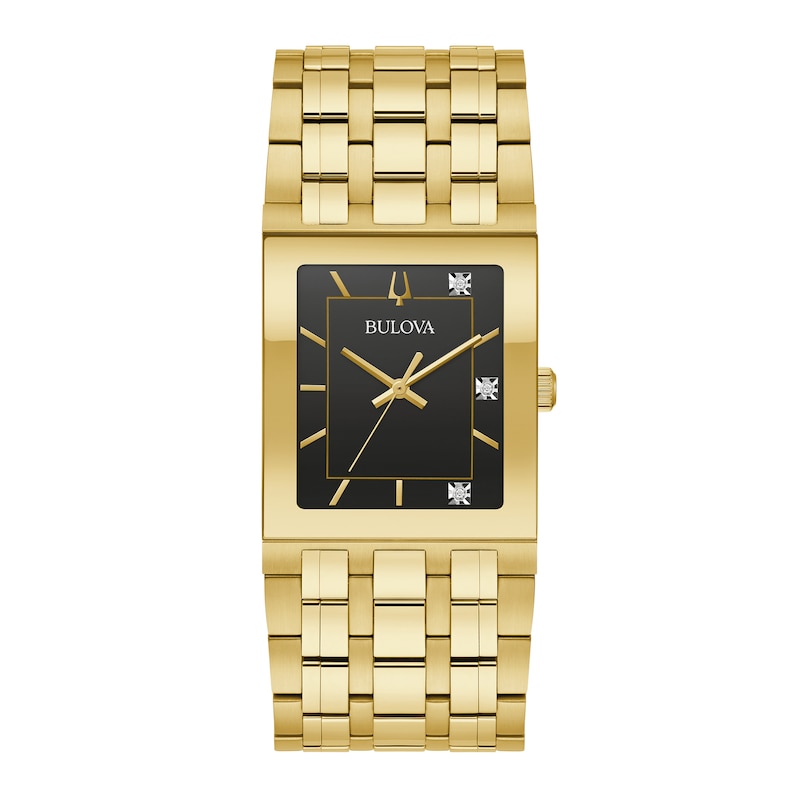 Main Image 1 of Men's Bulova Quadra Marc Anthony Diamond Accent Gold-Tone Watch with Black Square Dial (Model: 97D132)