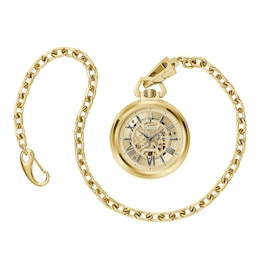 Men's Bulova Sutton Gold-Tone Pocket Watch with Skeleton Dial (Model: 97A178)