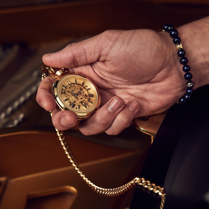 Main Image 4 of Men's Bulova Sutton Gold-Tone Pocket Watch with Skeleton Dial (Model: 97A178)