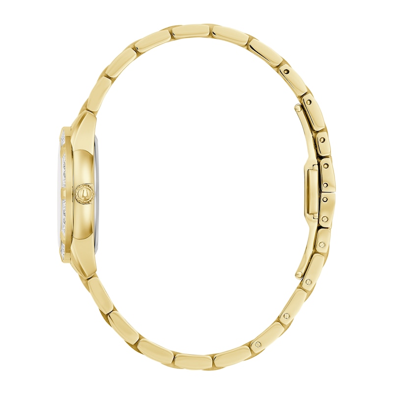 Main Image 2 of Ladies' Bulova Sutton 1/20 CT. T.W. Diamond Gold-Tone Watch with Mother-of-Pearl Dial (Model: 98R297)
