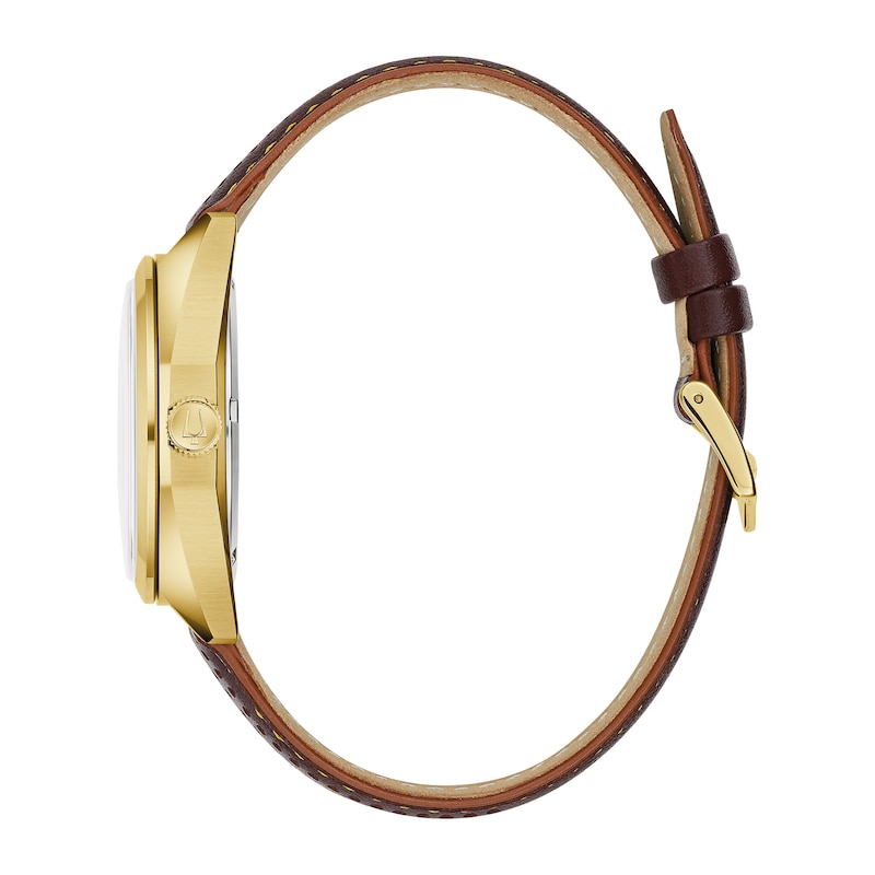 Main Image 2 of Men's Bulova Classic Gold-Tone Brown Leather Strap Watch with Gold-Tone Dial (Model: 97B214)