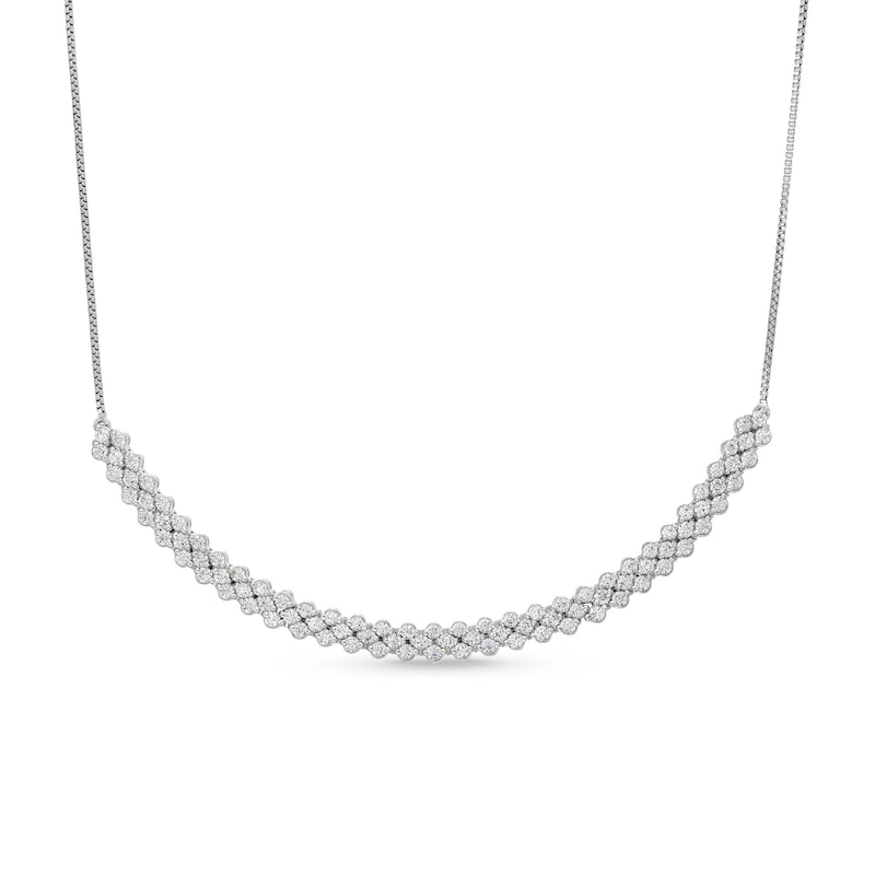 Main Image 1 of 1 CT. T.W. Diamond Scallop Edge Curved Bar Necklace in 10K White Gold - 15.5"