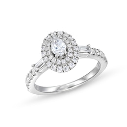 Vera Wang Love Collection 3/4 CT. T.W. Oval Diamond Double Frame Engagement Ring in 14K White Gold (I/SI2)