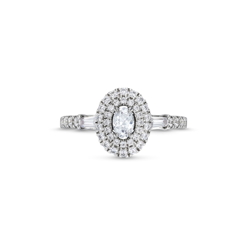 Main Image 4 of Vera Wang Love Collection 3/4 CT. T.W. Oval Diamond Double Frame Engagement Ring in 14K White Gold (I/SI2)